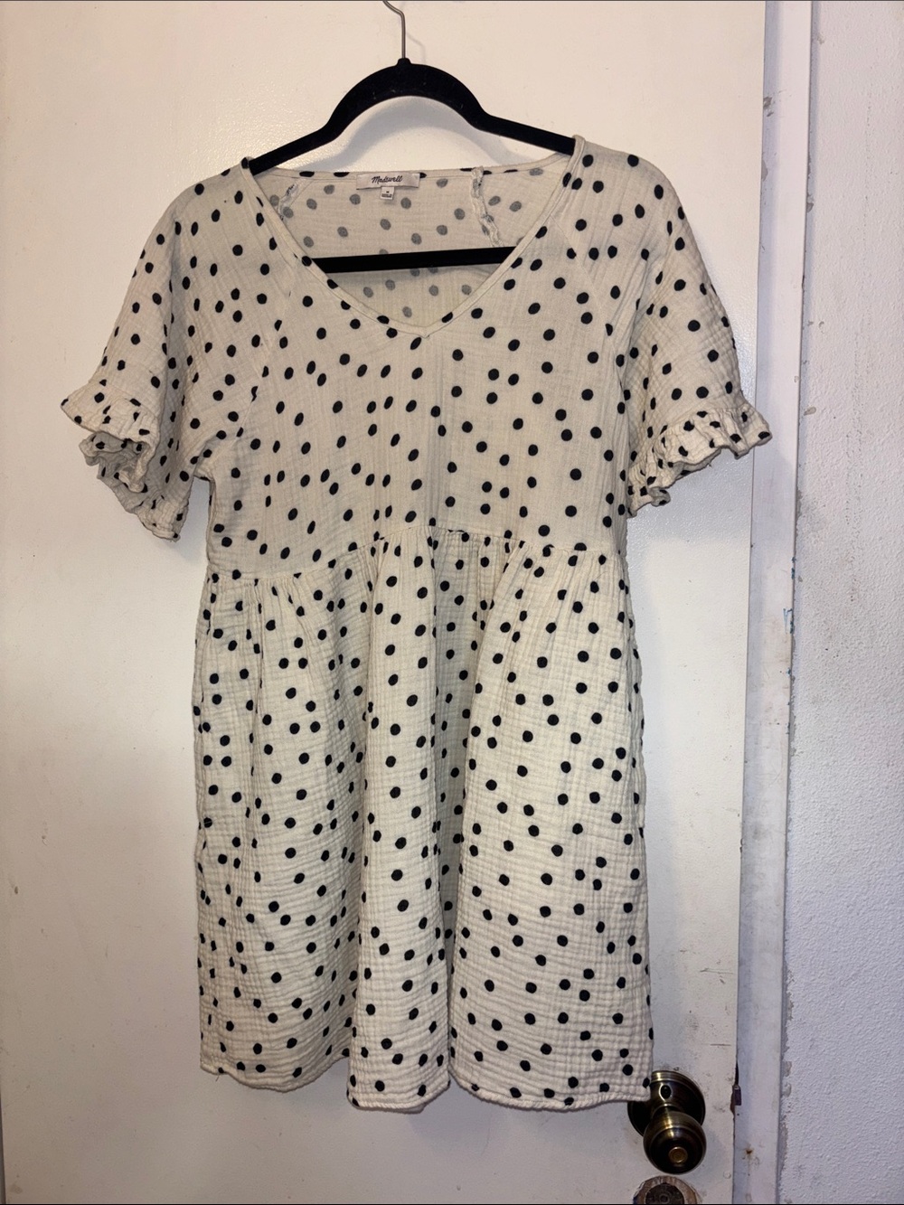 Madewell Cream Dress with Black Polka Dots